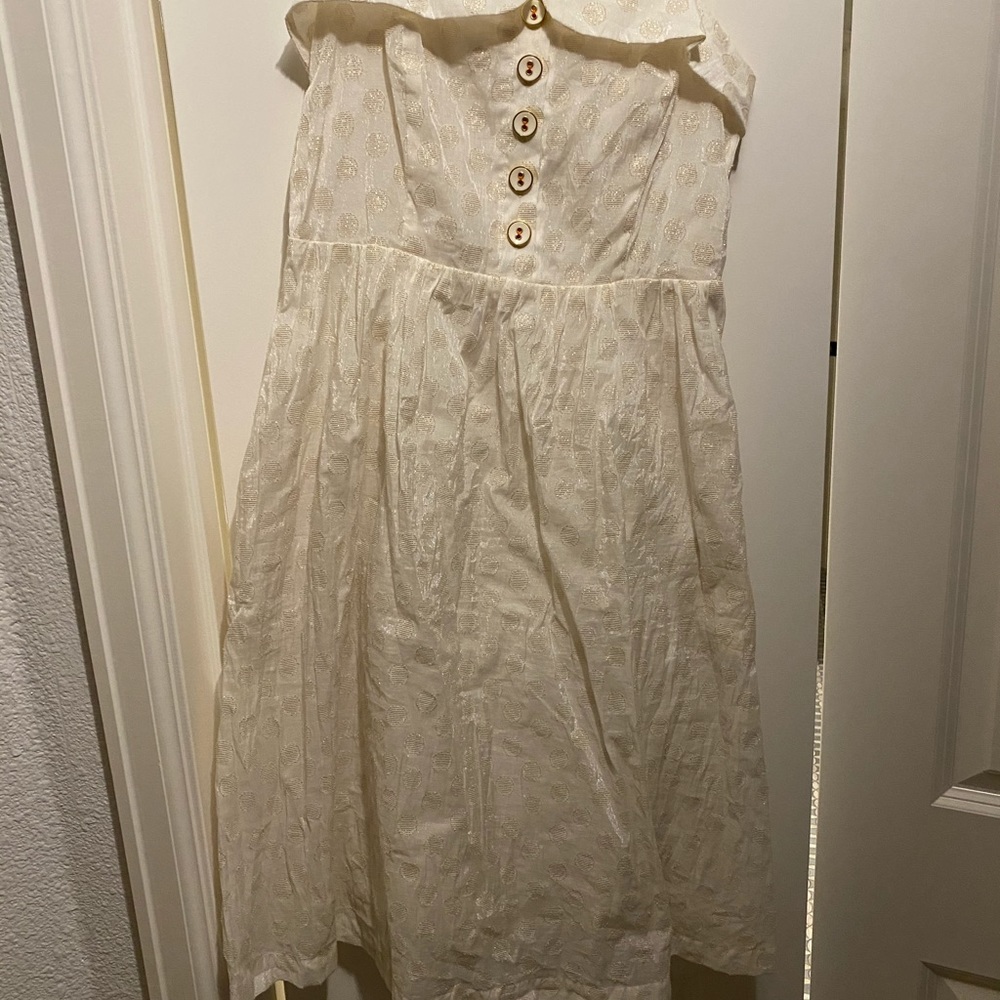 Anthropologie Maeve cream and gold dress. Size 8